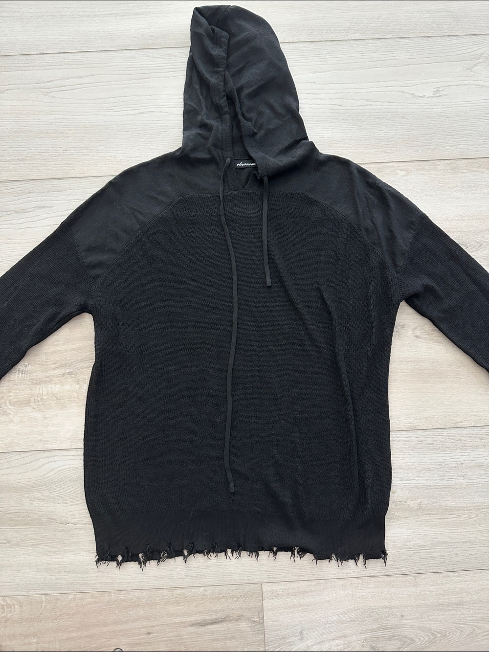 Olivaceous Black Distressed Hooded Knit Sweater Hoodie Size Large